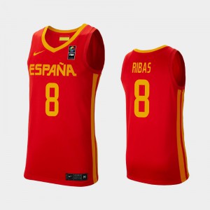 Pau Ribas Spain #8 Men's 2019 FIBA Baketball World Cup Jersey - Red
